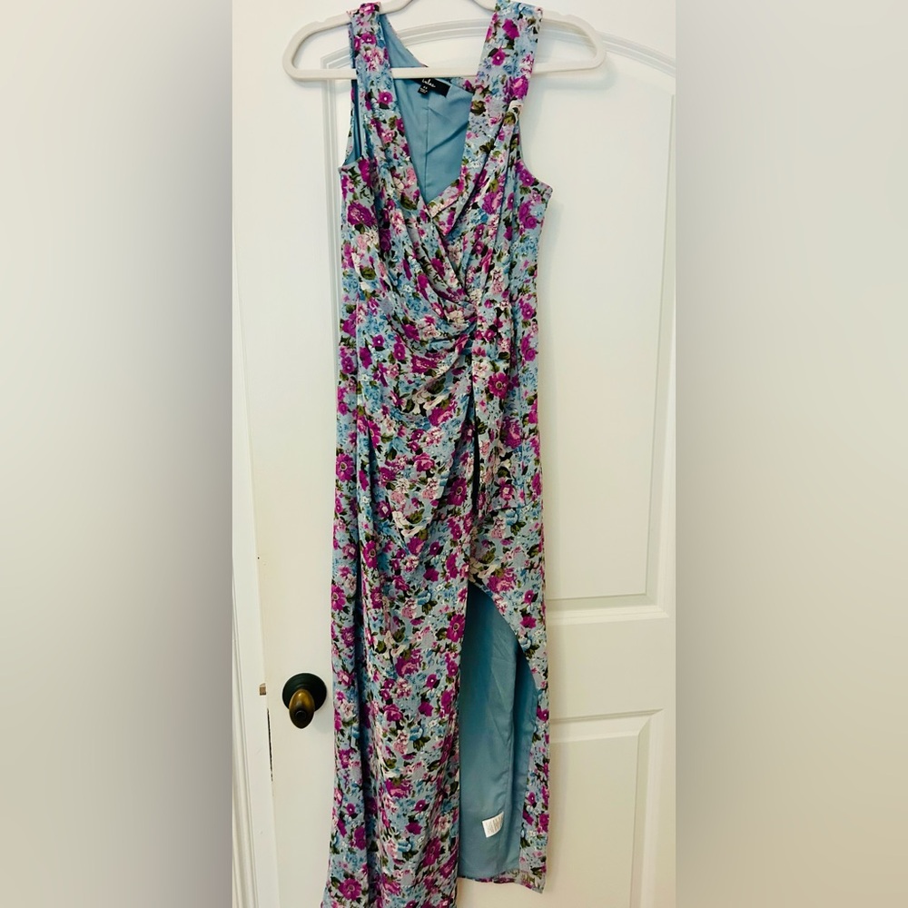Lulu's Floral Maxi Dress - Blue and Pink